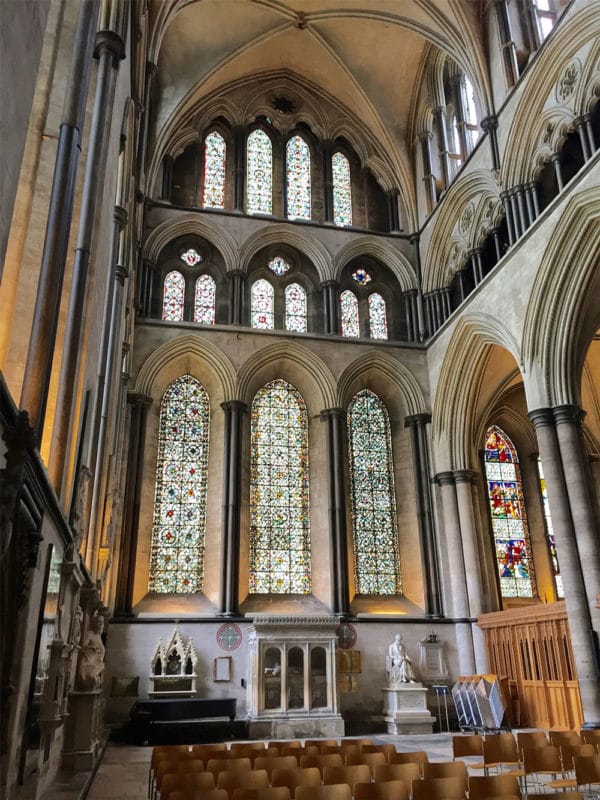 Interior of Salisbury Cathedral in Salisbury, UK.
