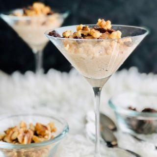 rice pudding in martini glasses with walnuts and raisins