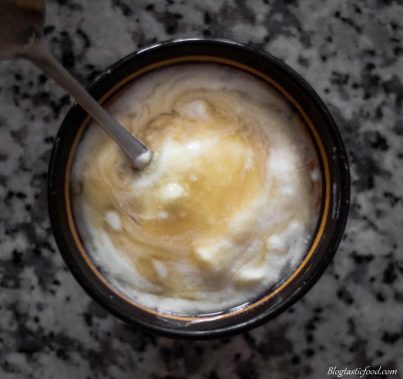 An overhead photo of honey rippled yogurt.