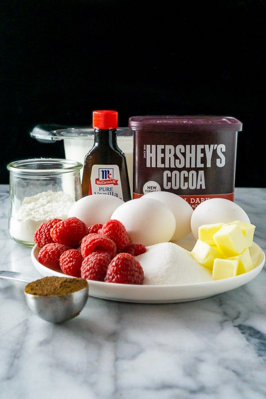 The ingredients for this raspberry-mocha pudding parfait recipe.