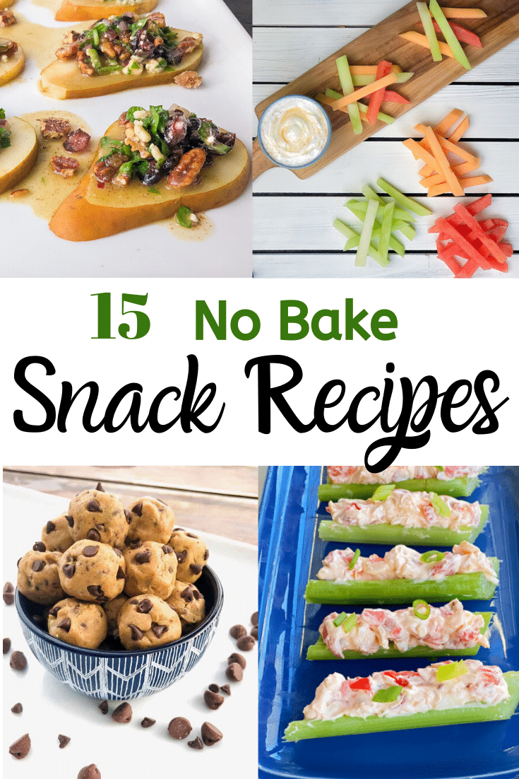 Collage of 4 easy no bake snack recipe ideas.