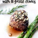 Garlic and rosemary seasoned steak served with grilled asparagus spears.