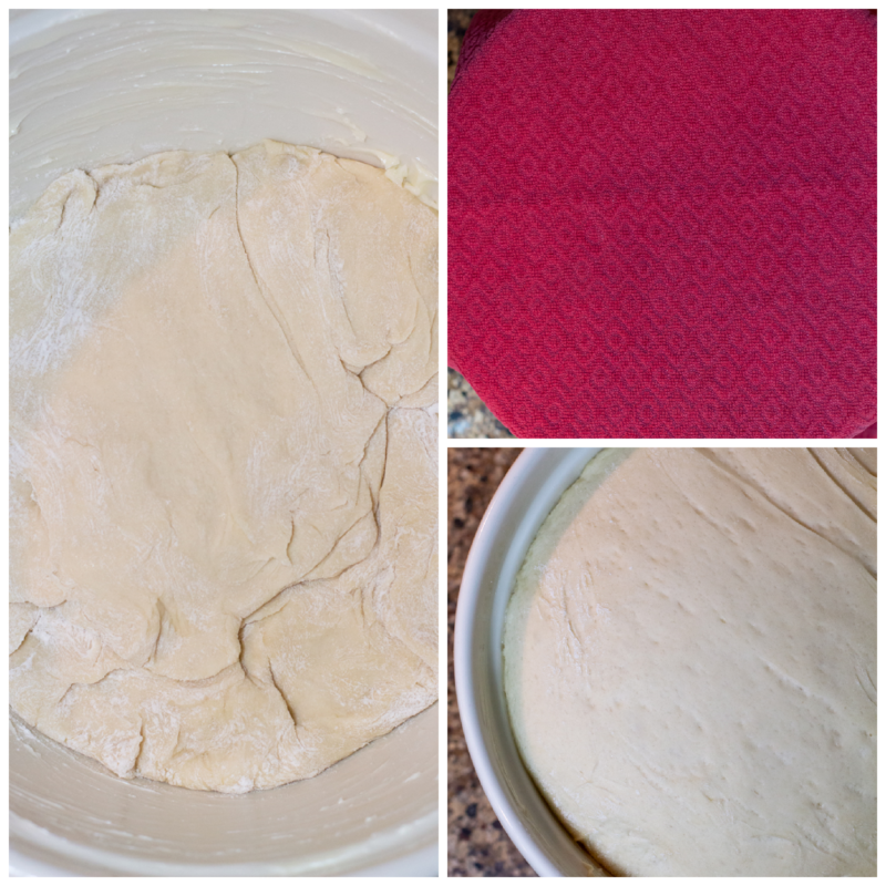 Cinnamon dough in a bowl set to rise to make cinnamon rolls. 