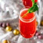 An aerial view of the minted cranberry Champagne cocktail.