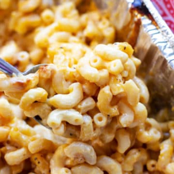 Spoonful of cooked Smoker Macaroni and Cheese