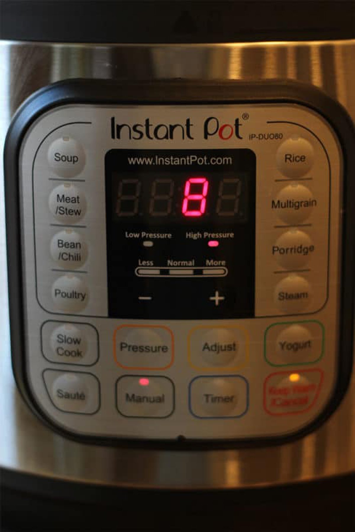 Instant Pot in Manual Mode at 8 minutes.