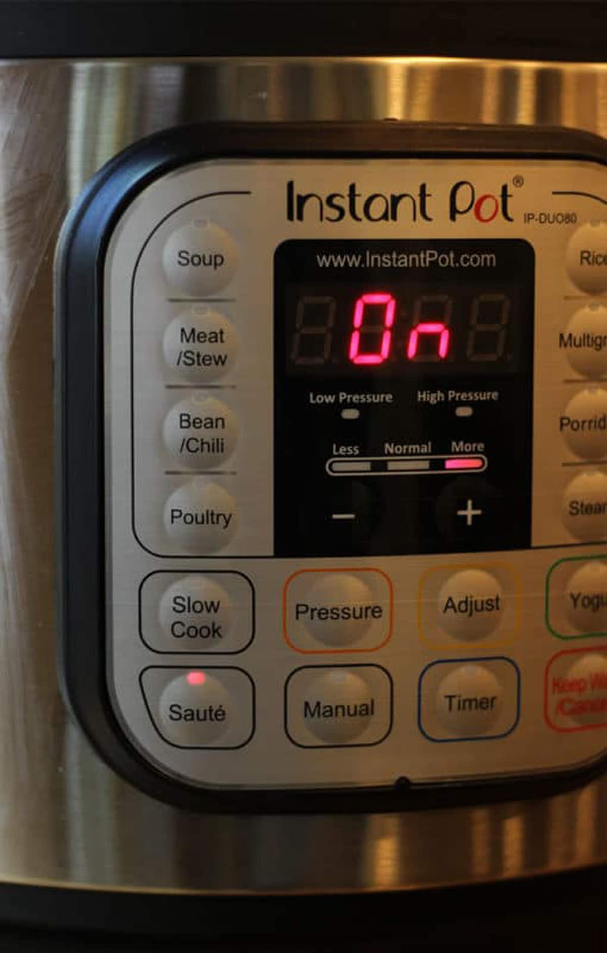 Instant Pot featuring the On feature for Saute.