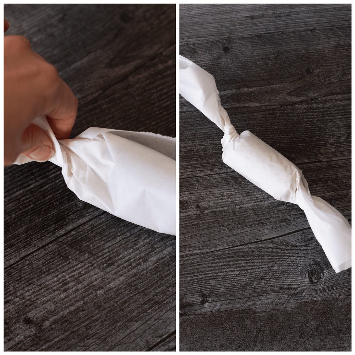 Person rolling compound butter in parchment paper.