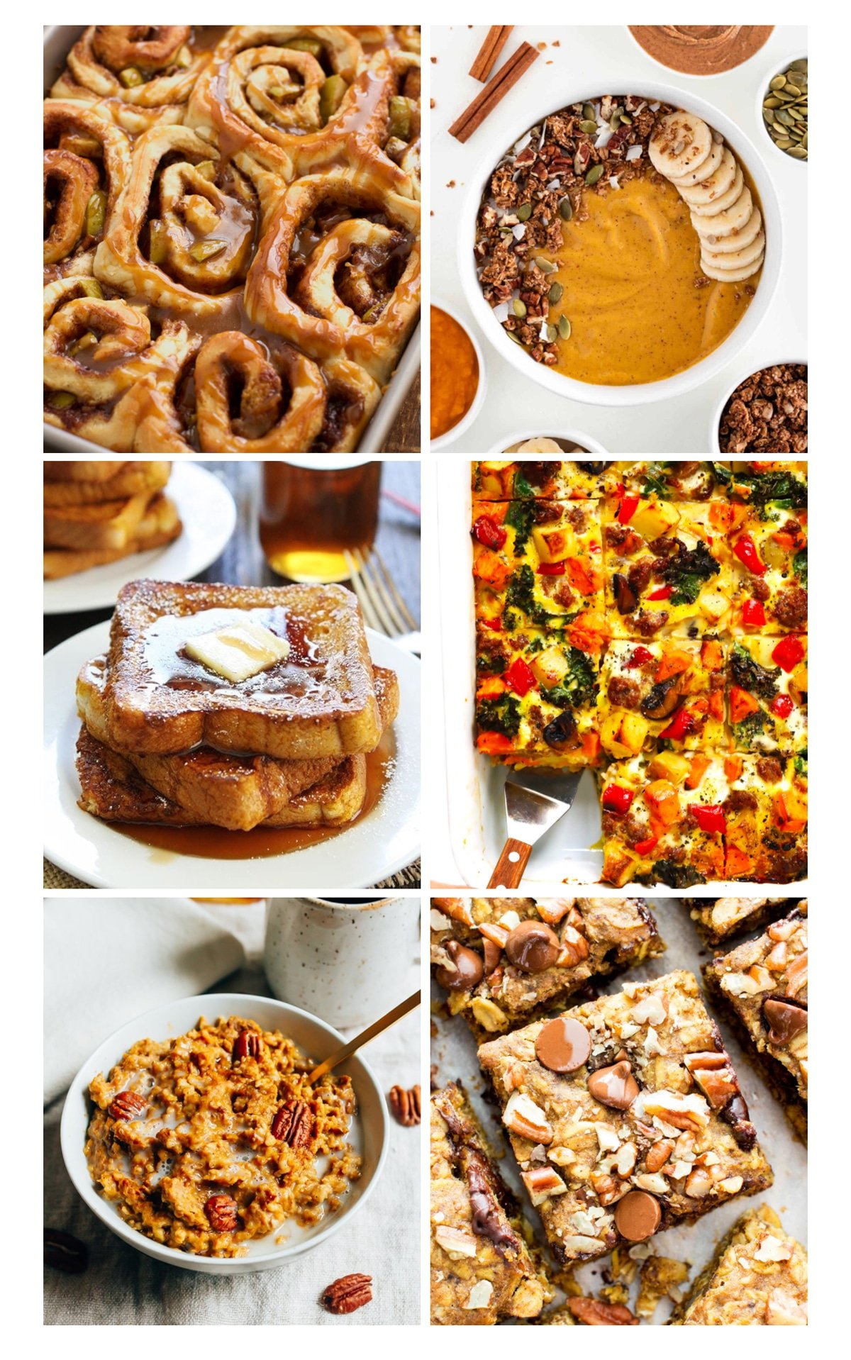 Six different fall breakfast recipes. 