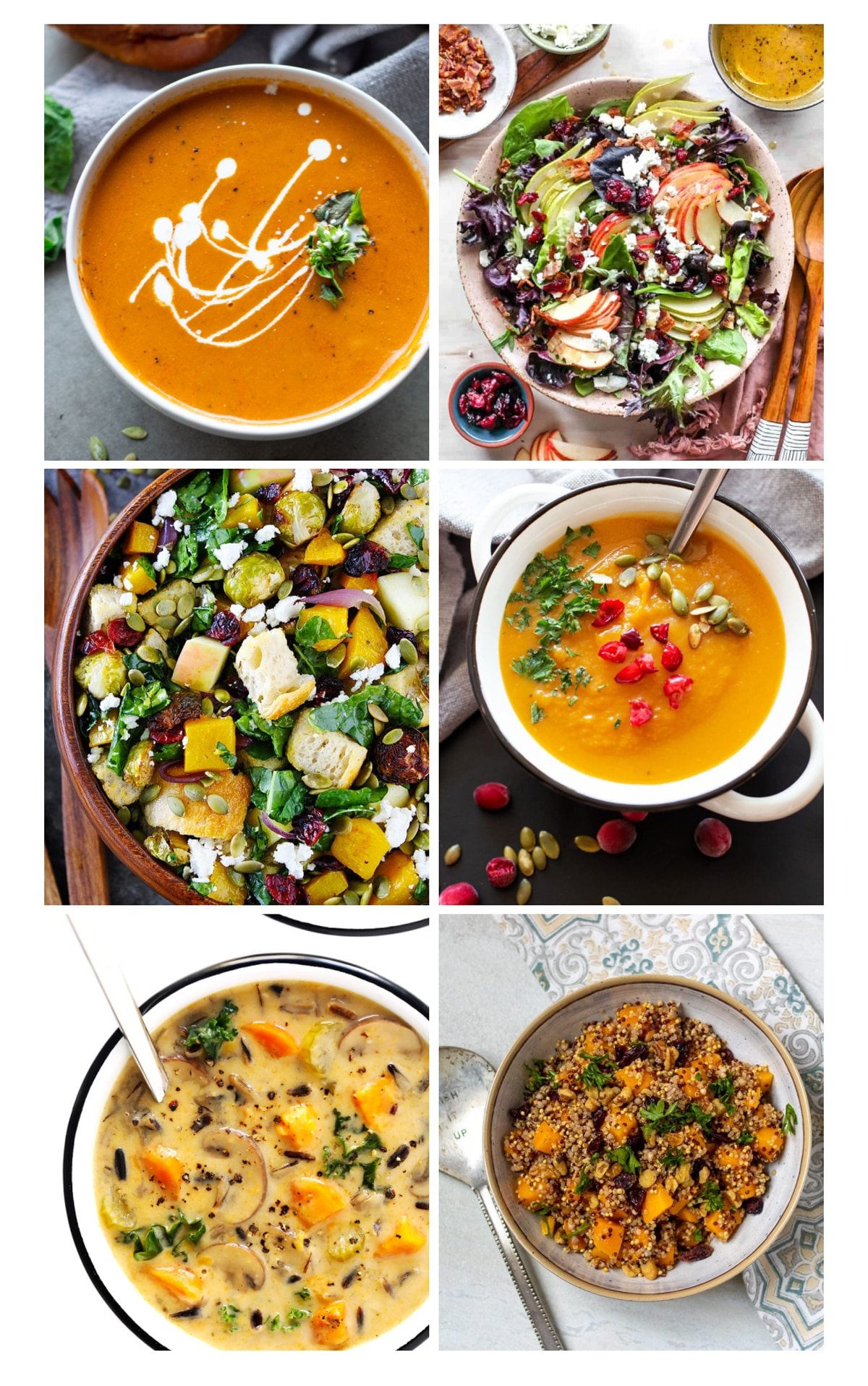 Six different fall soups and salads.