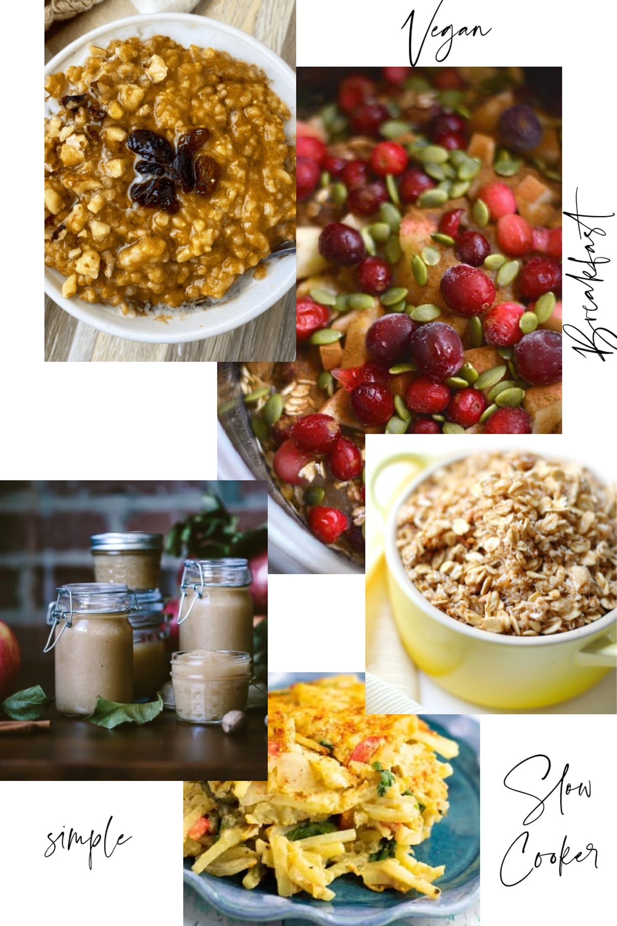 Slow cooker breakfast recipes featured in a collage. 