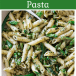 Pesto penne pasta with asparagus