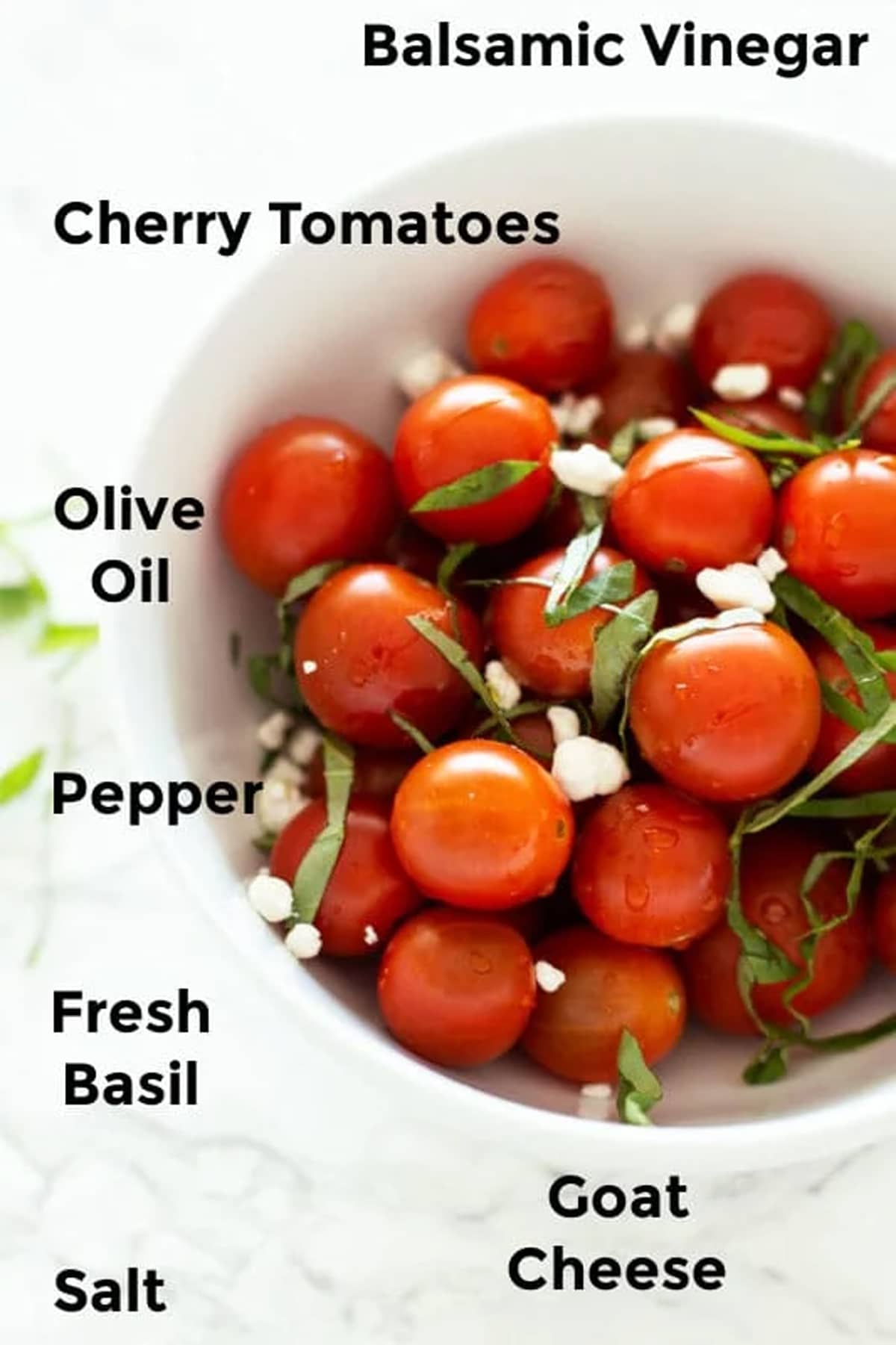 Bowl of fresh cherry tomatoes and a list of ingredients to make them in a smoerk.