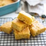 Jalepano cheddar cornbread on a cooling rack.