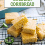 Pieces of cornbread on a cooling rack.