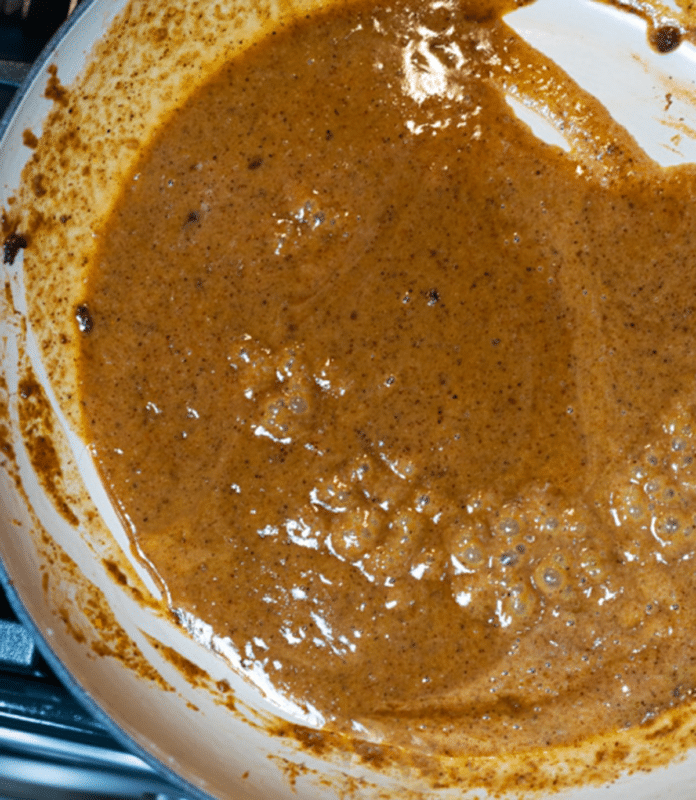 Sauce being made in a pan for steak bites.